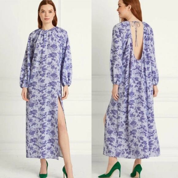 Hill House The Simone Maxi Dress Lilac Tonal Floral Crepe Medium NWT - Picture 3 of 11